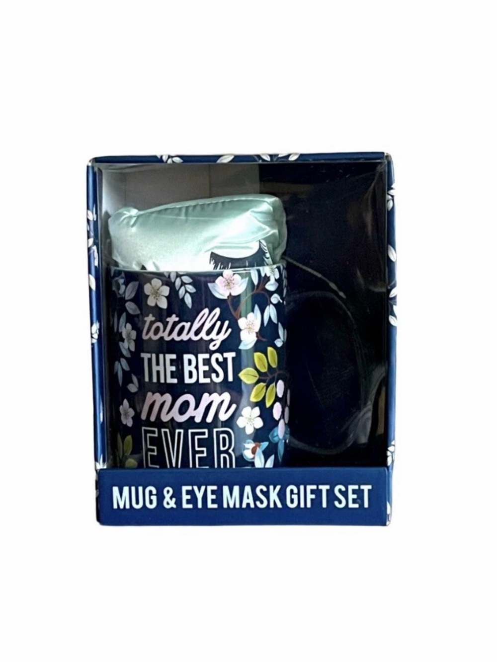 Best Mom Mug Eye Mask Gift Set Navy Blue Floral Mothers Day Birthday